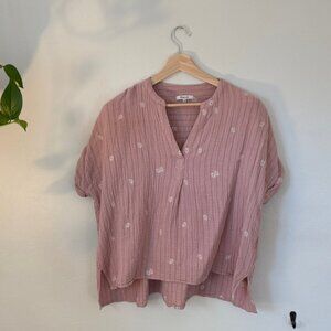 Madewell Pink Embroidered Gauze Top